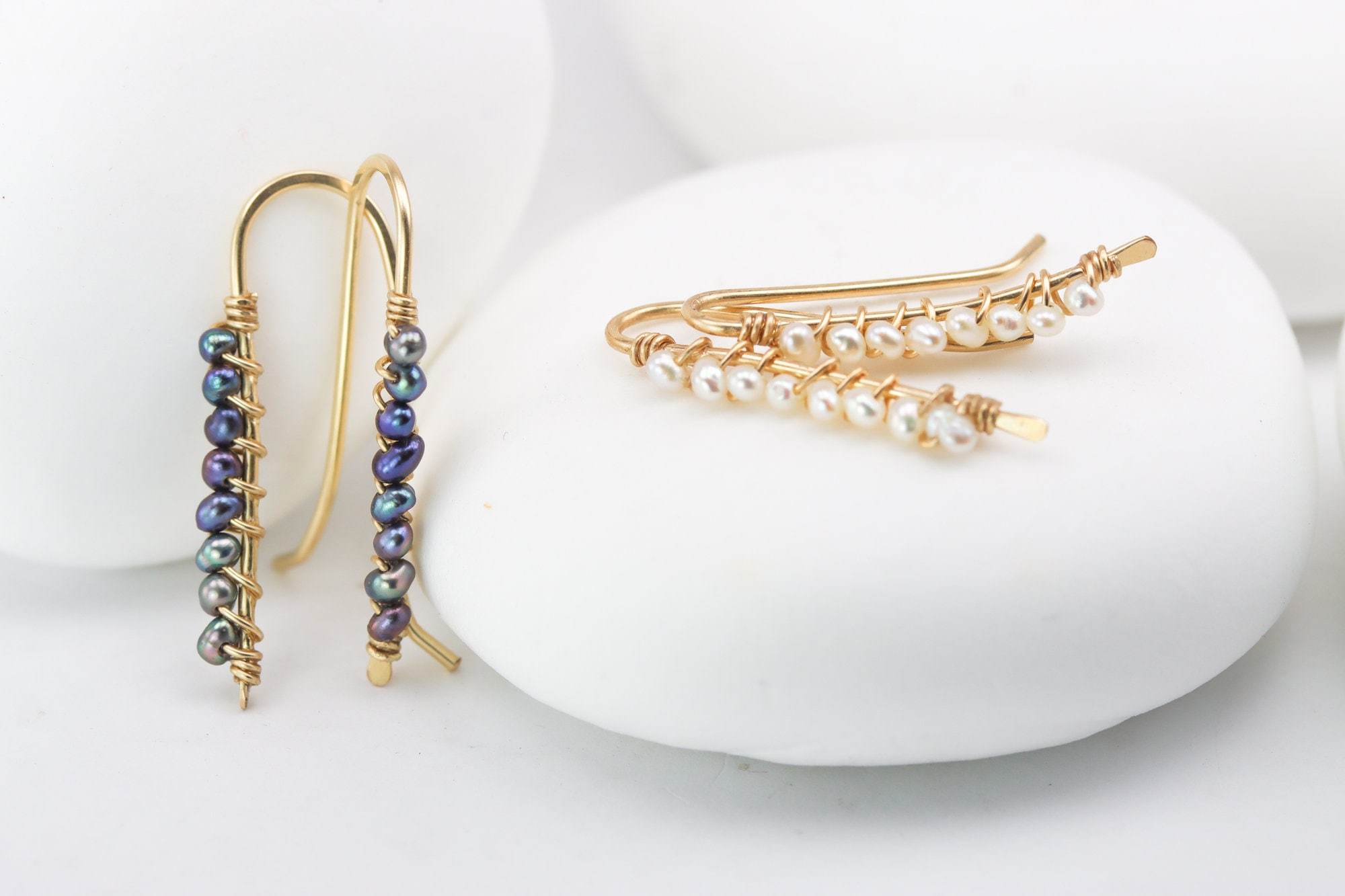 Black Pearl Ear Climbers