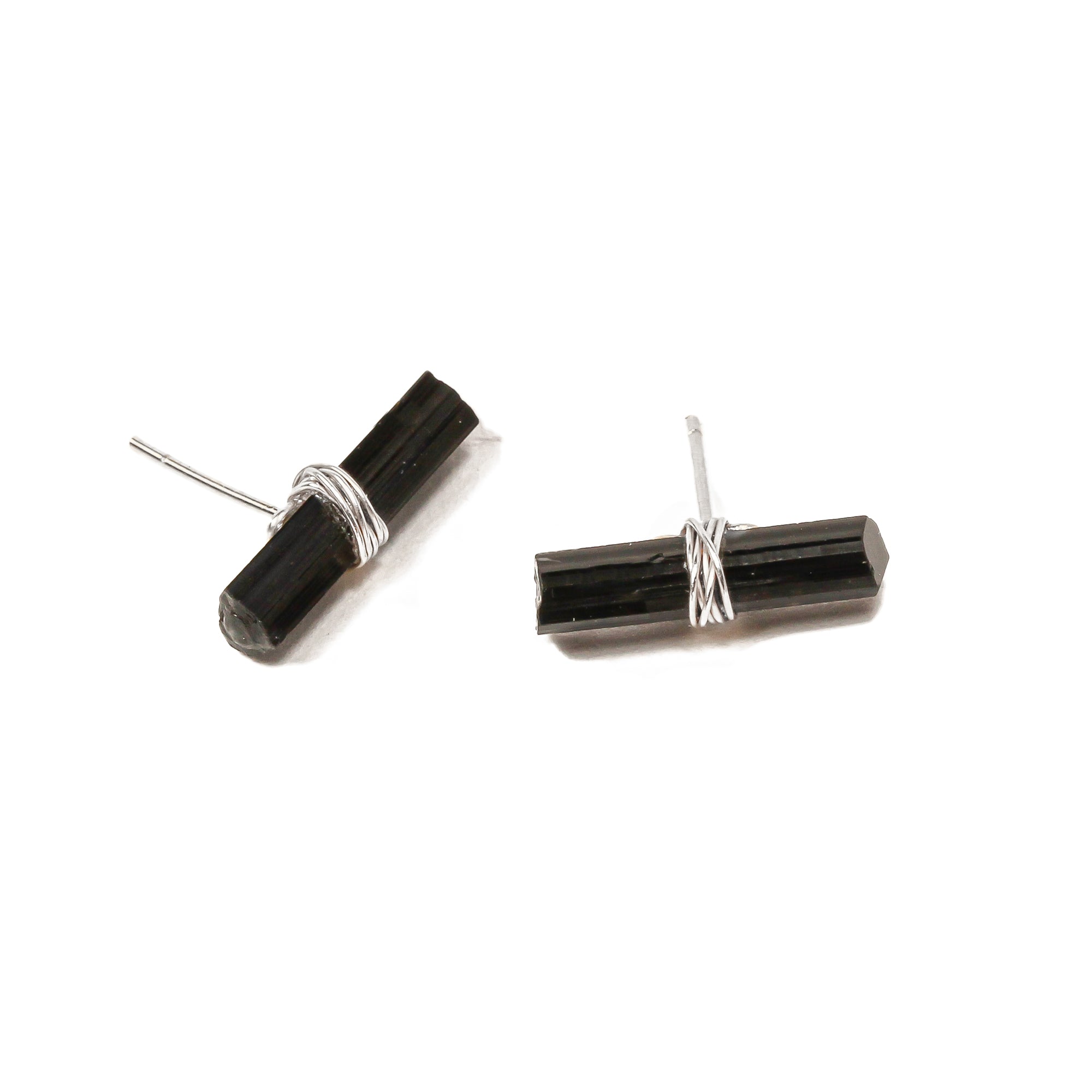 Large Black Tourmaline Bar Studs
