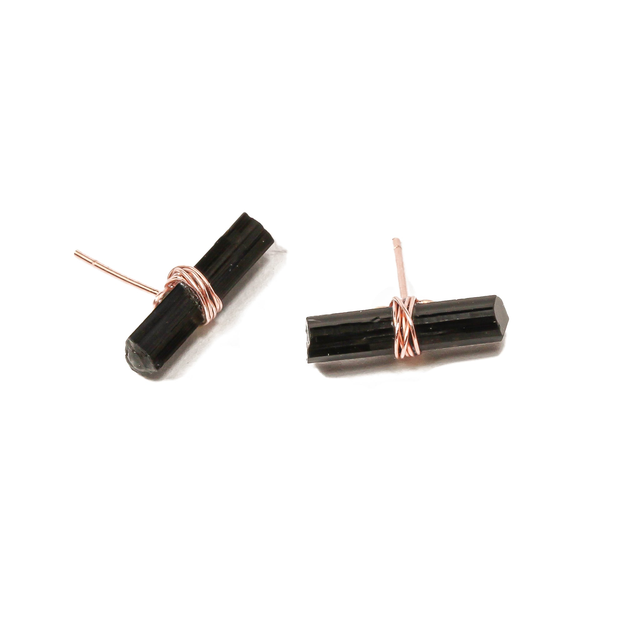 Large Black Tourmaline Bar Studs
