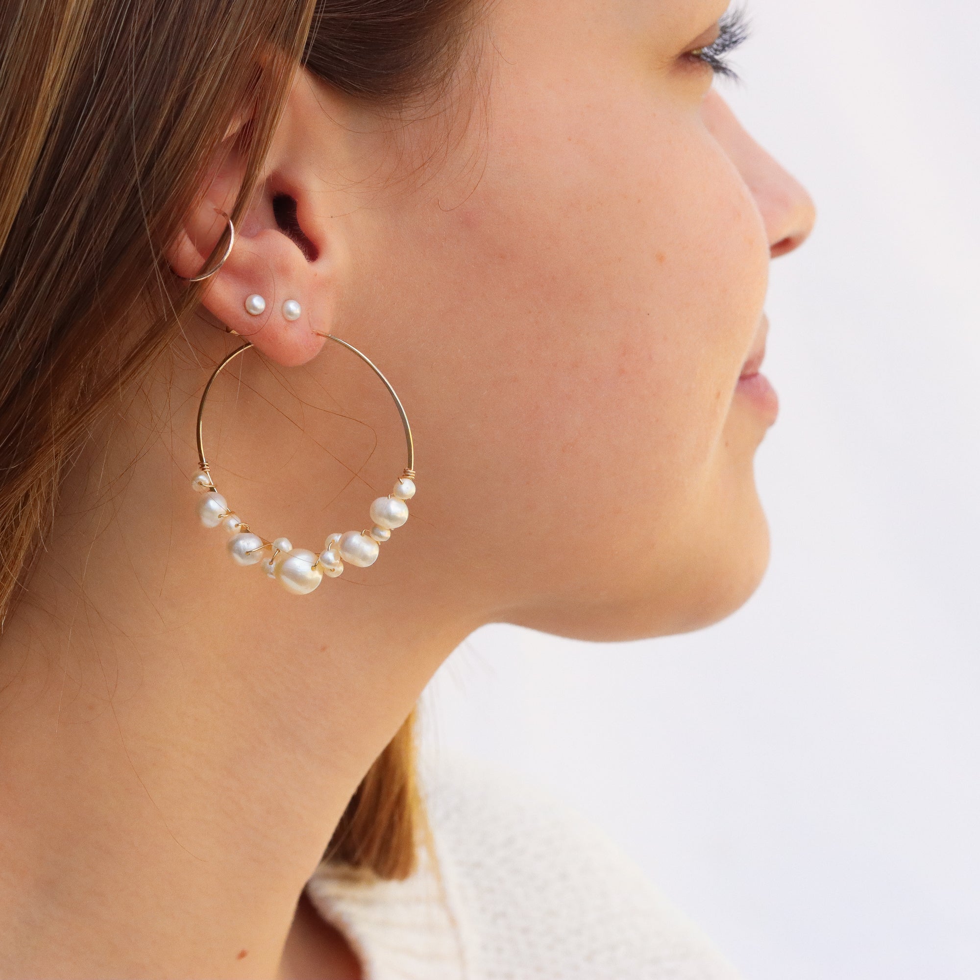 Large Bubbly Pearl Hoops