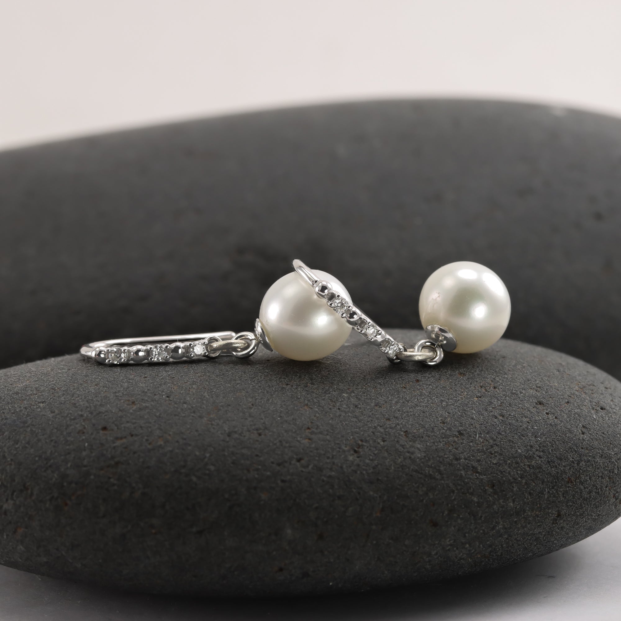 Large Diamond and Pearl Drops in Solid 14K White Gold