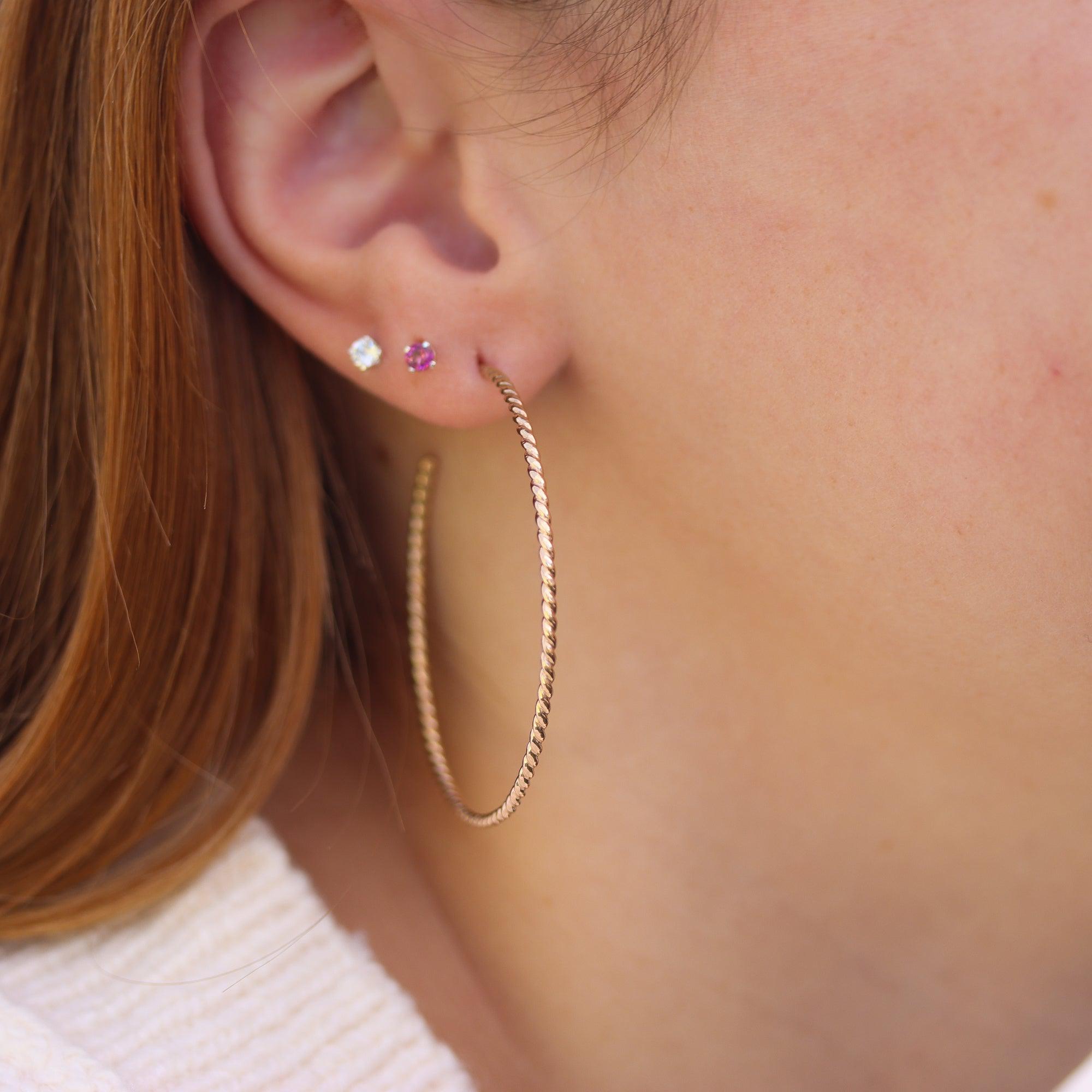 Large Twisted Skinny Gold Hoops