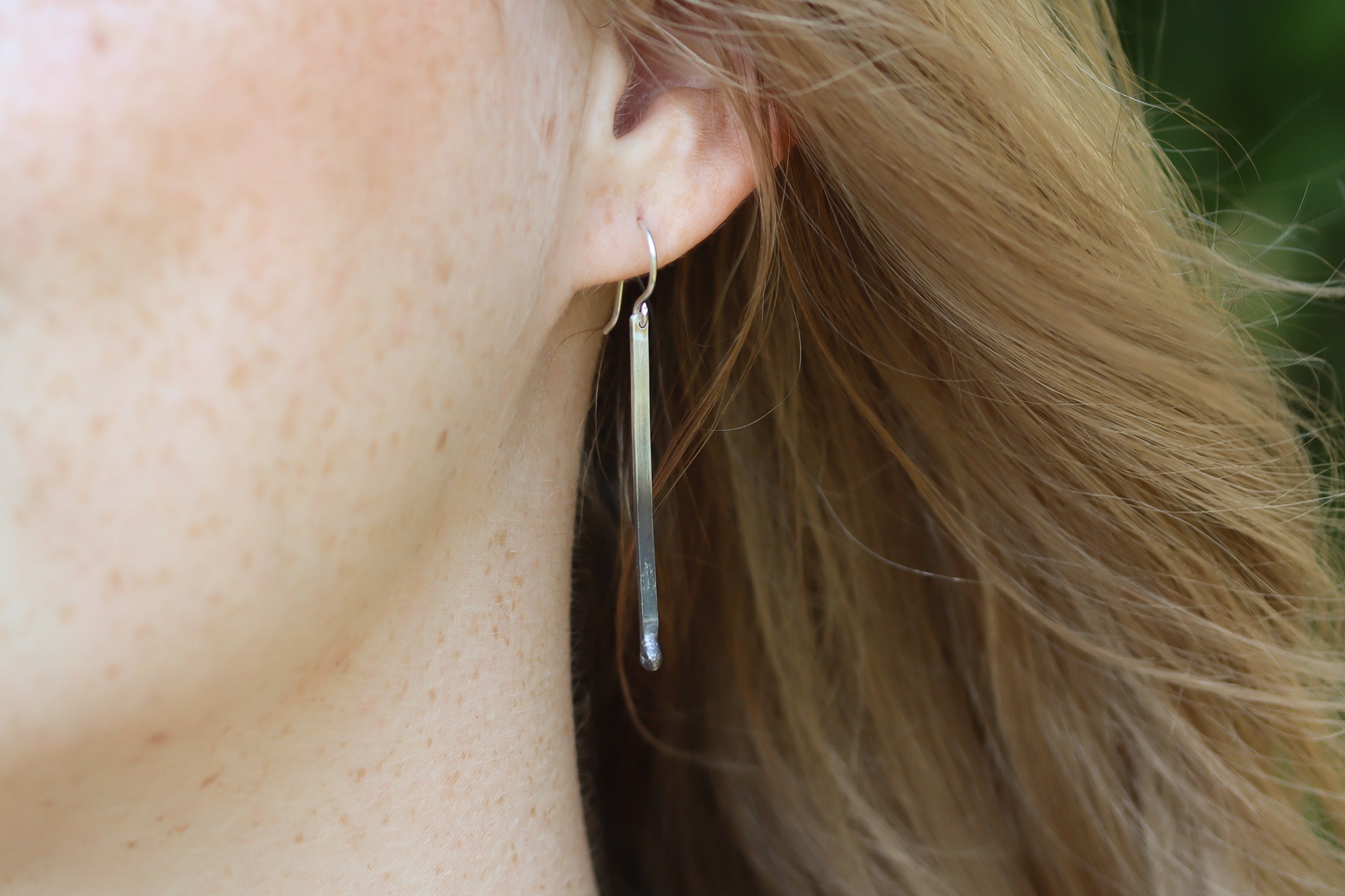 Silver Matchstick Dangle Earrings