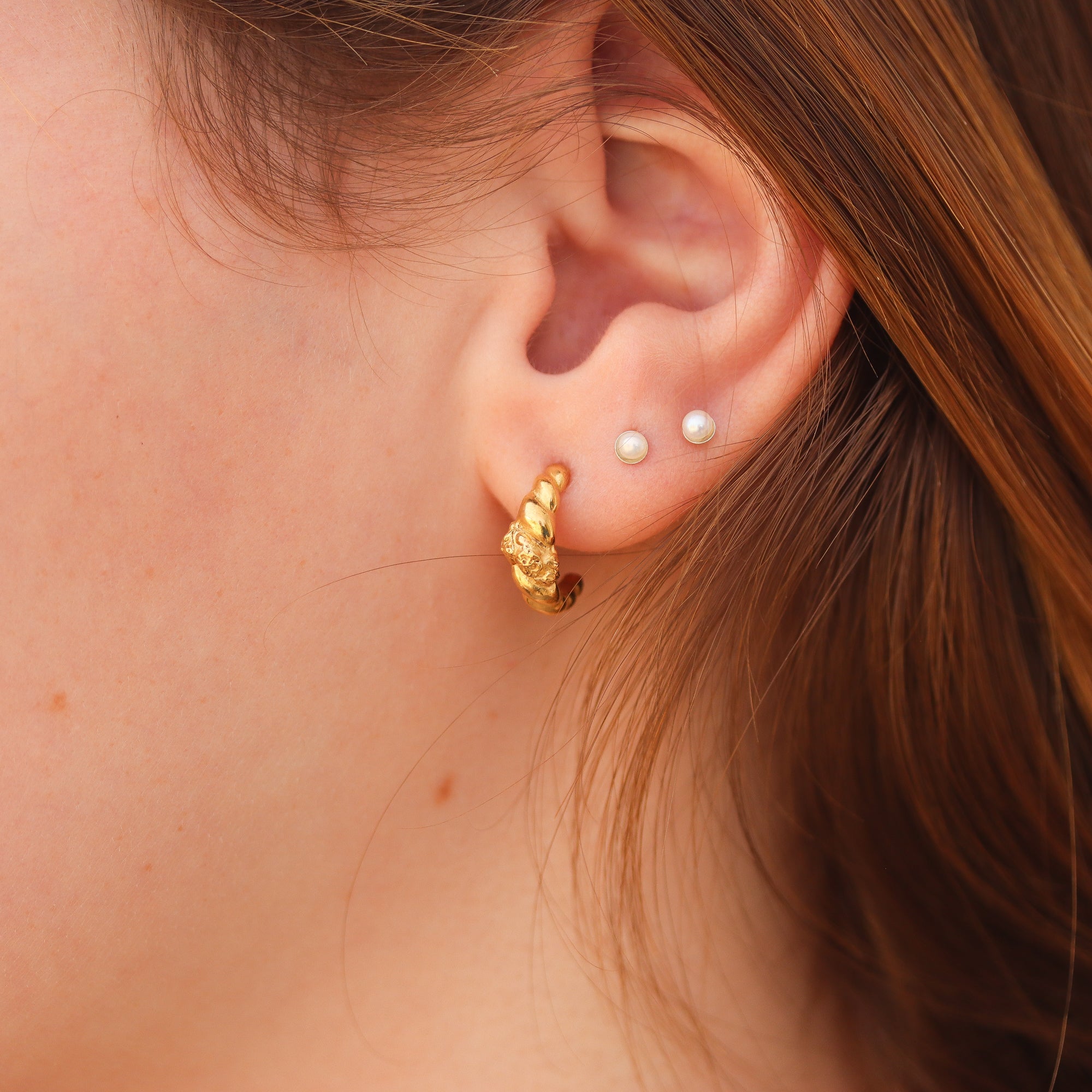 Mini Pearl Stud Earrings in Solid 14K