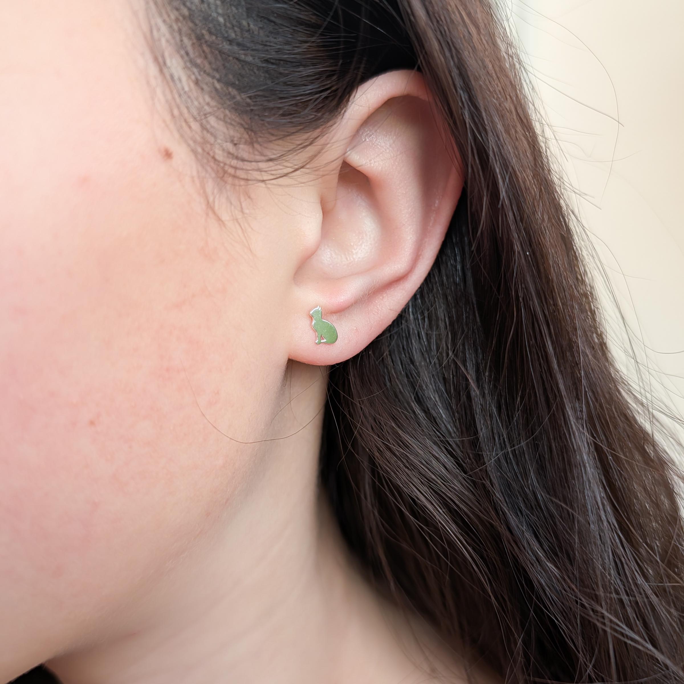 Tiny Cat Stud Earrings in Sterling Silver