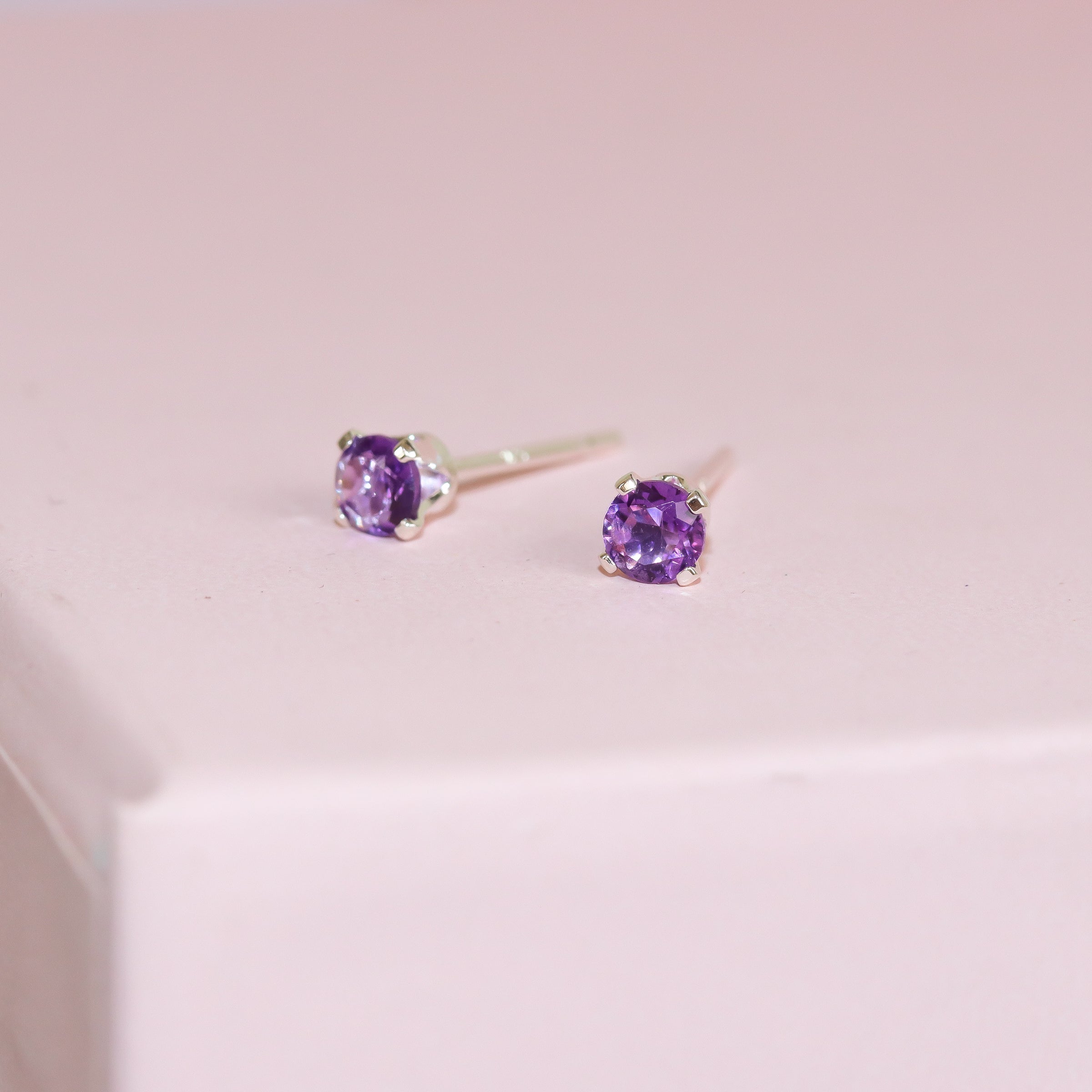 Tiny Silver Amethyst Studs
