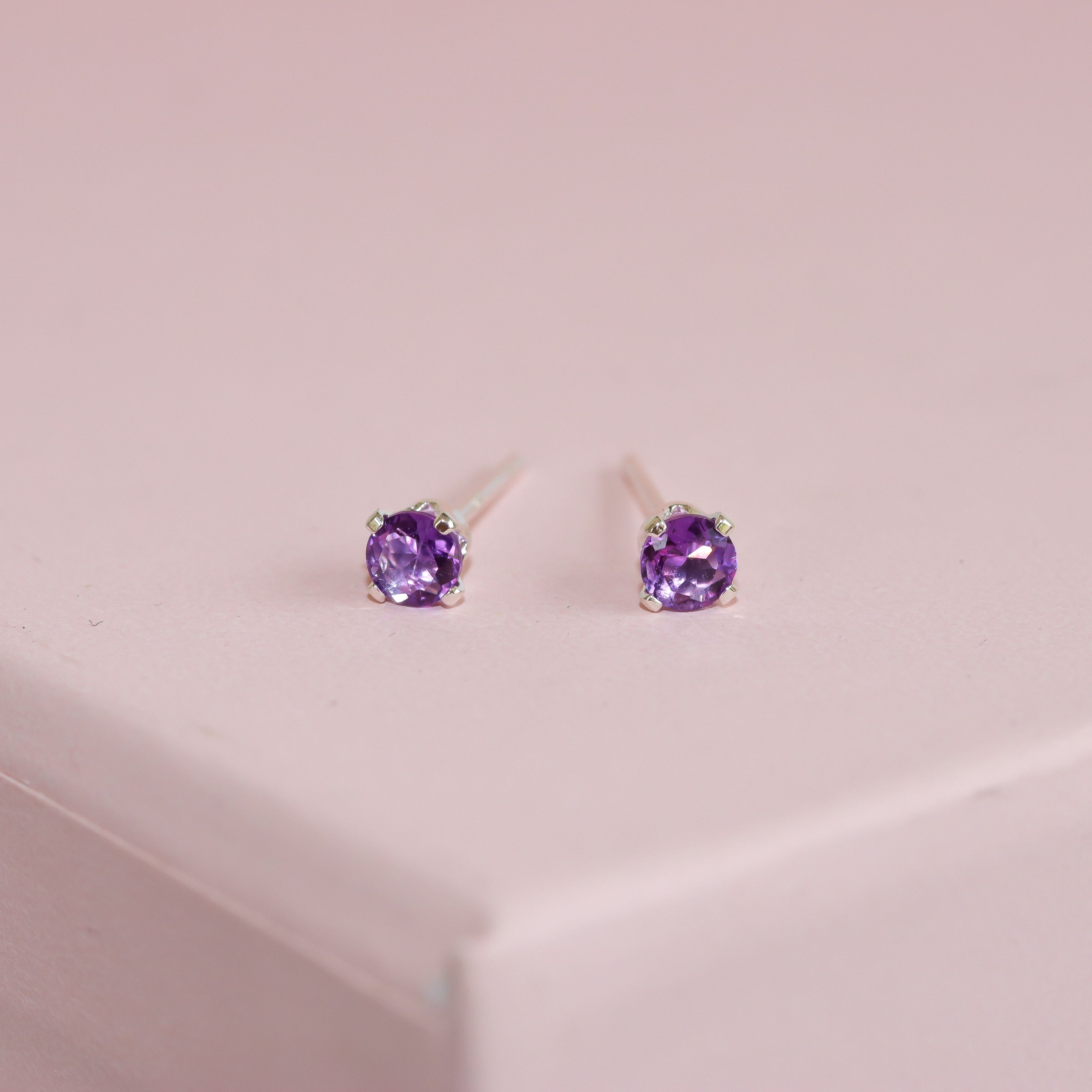 Tiny Silver Amethyst Studs