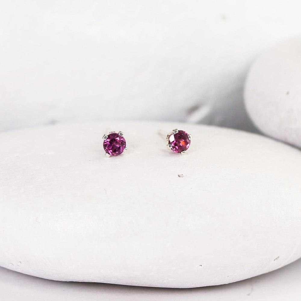 Tiny Silver Rhodolite Garnet Studs