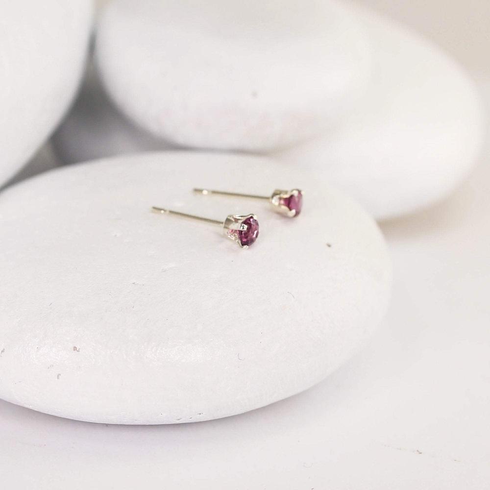 Tiny Silver Rhodolite Garnet Studs