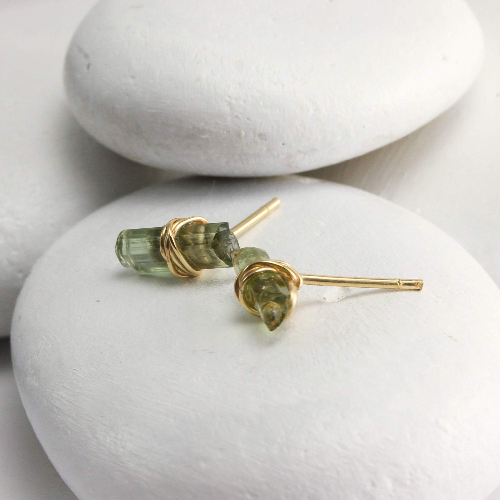 Green Tourmaline Bar Studs