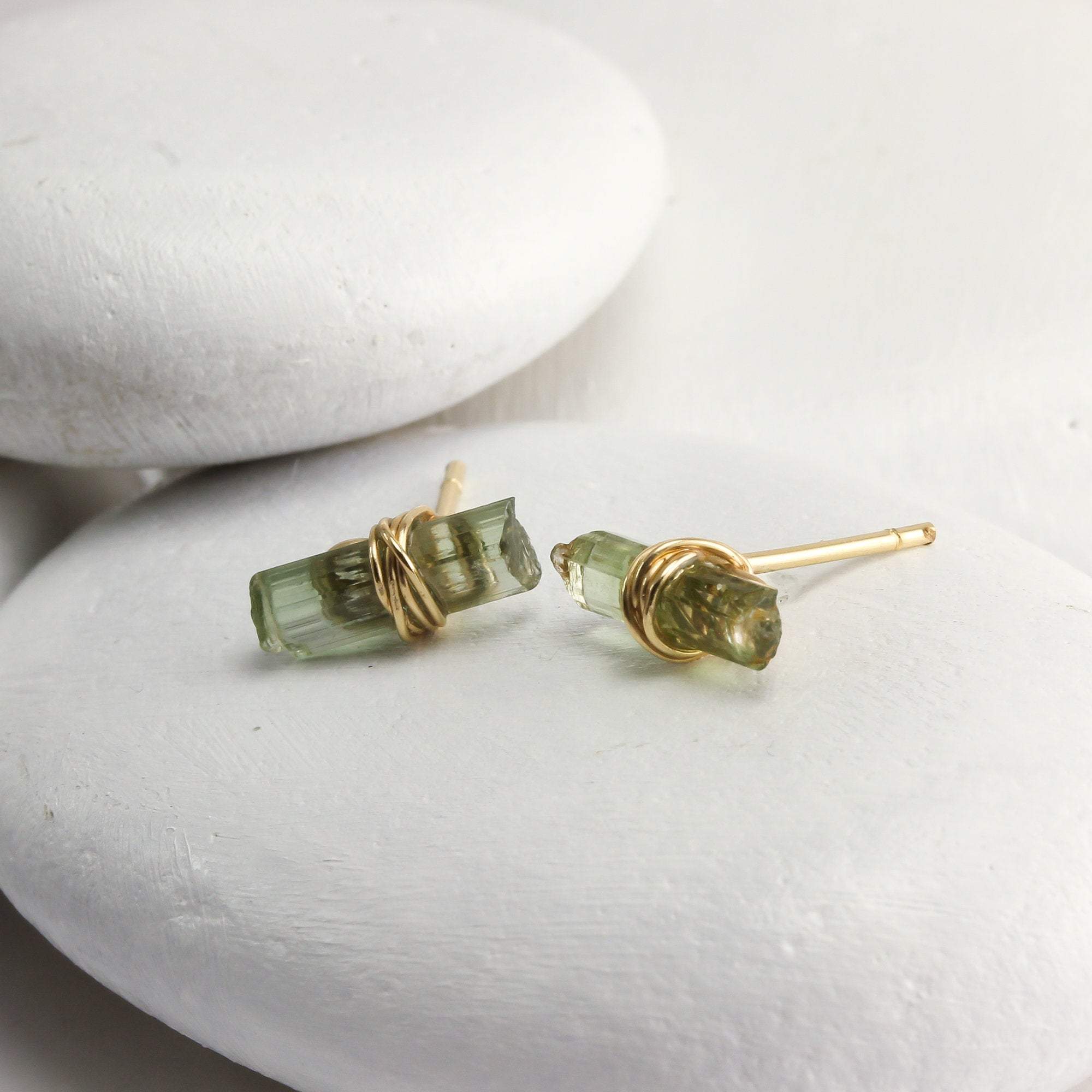 Green Tourmaline Bar Studs