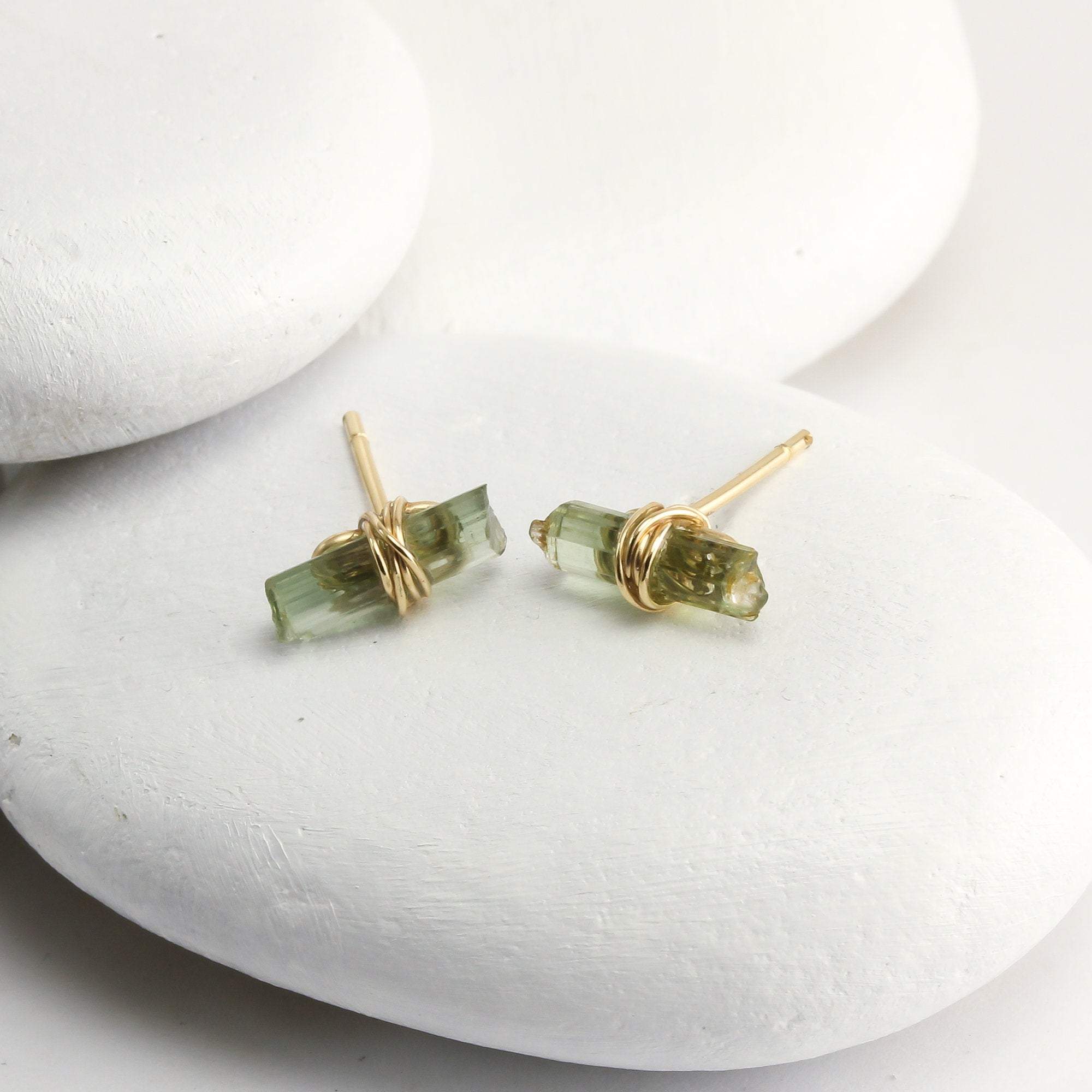 Green Tourmaline Bar Studs