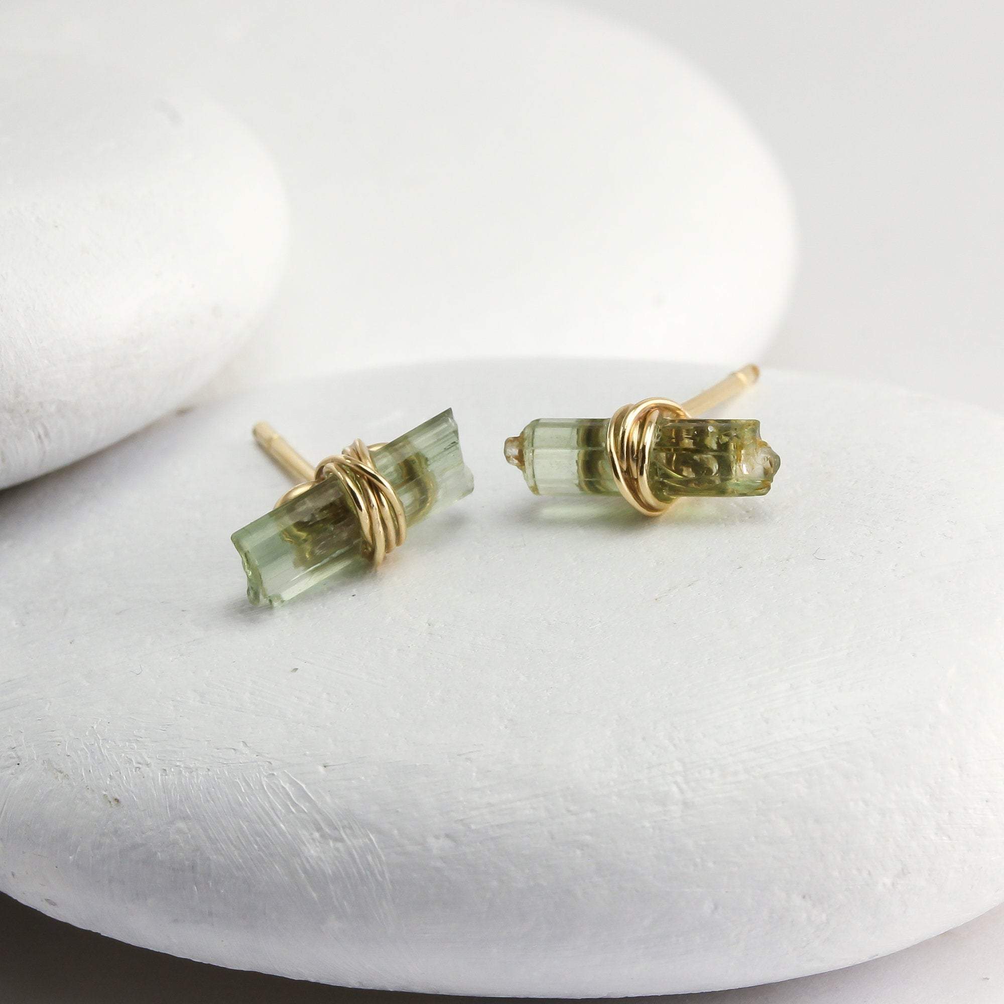 Green Tourmaline Bar Studs