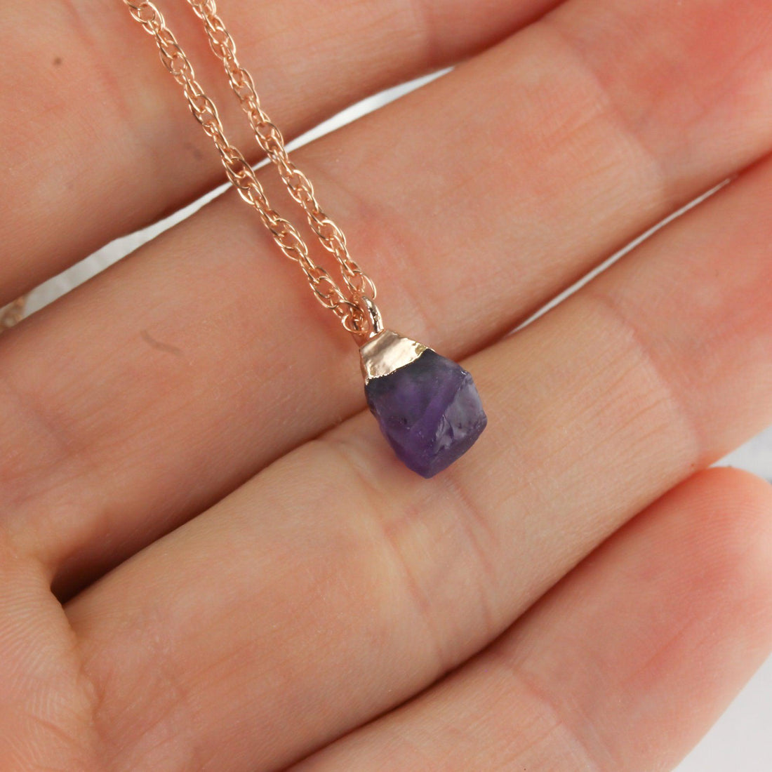 Raw Amethyst Necklace in Rose Gold