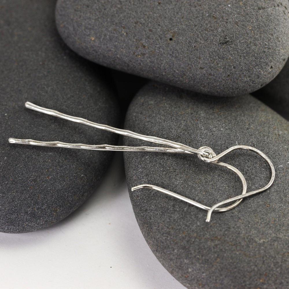 Thin Hammered Stick Earrings, Long Hammered Dangles