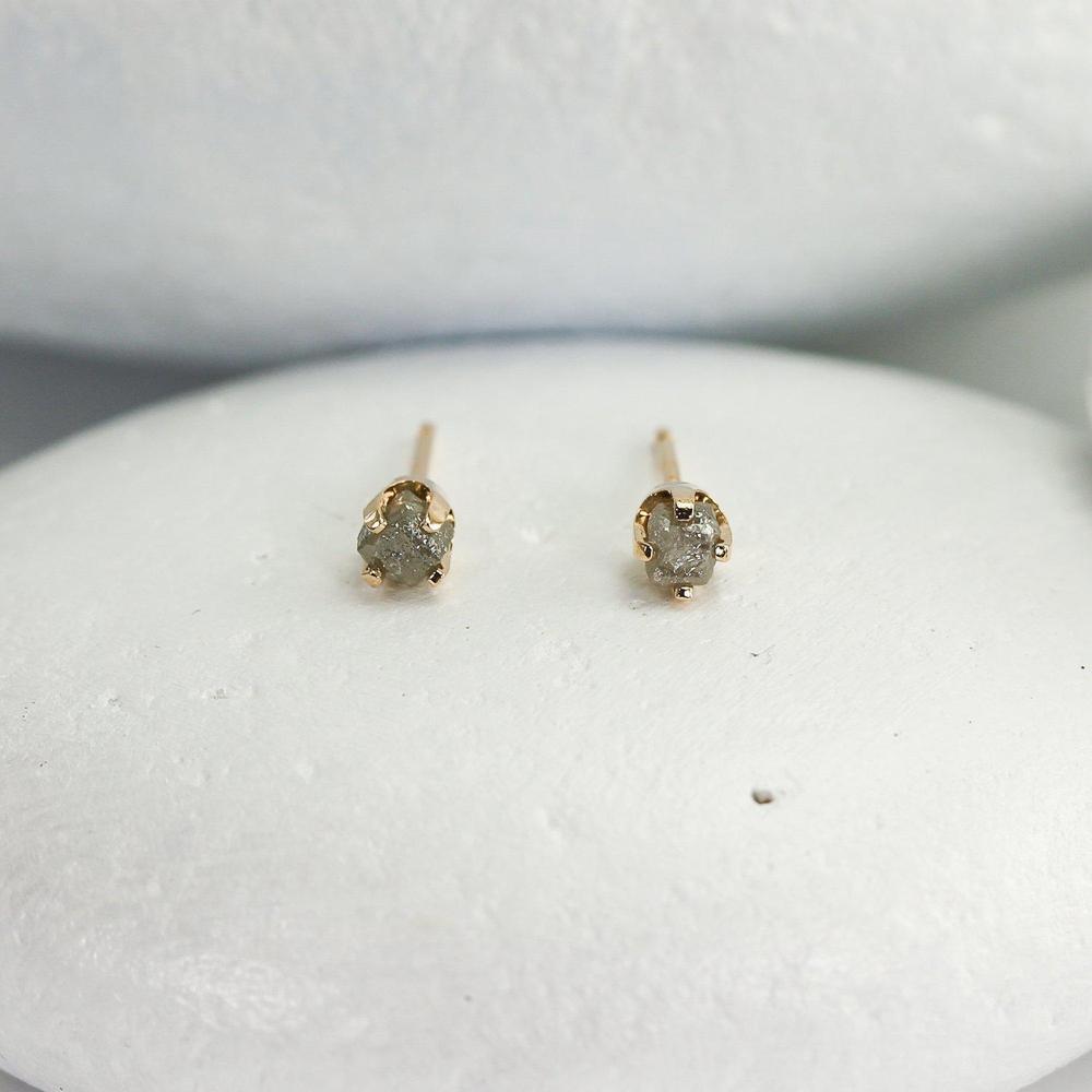 Tiny Raw Diamond Stud Earrings in solid 14K