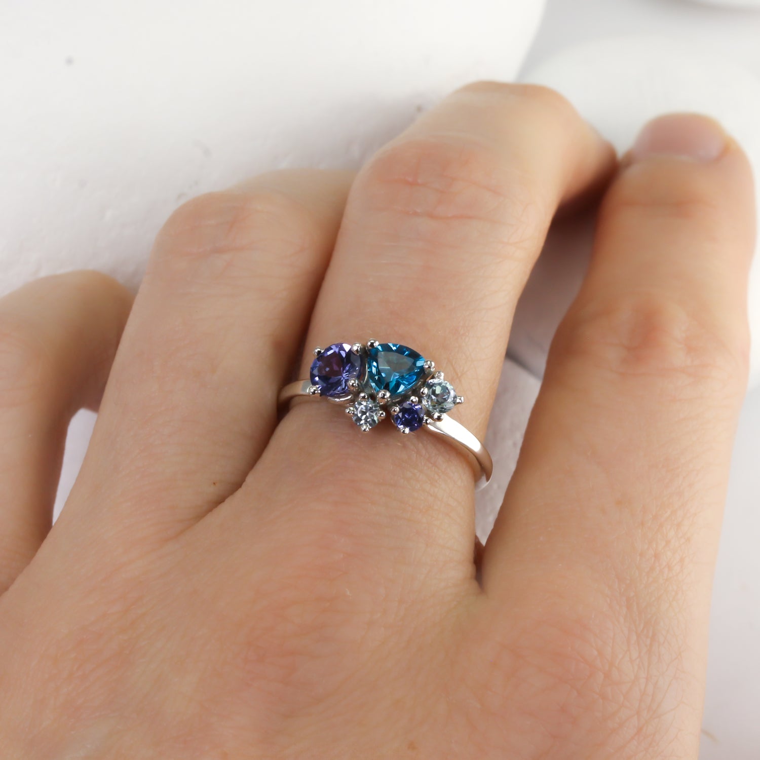 Custom Cluster Ring with December Birthstones