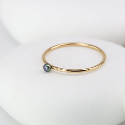 Black Mini Pearl Stacking Ring