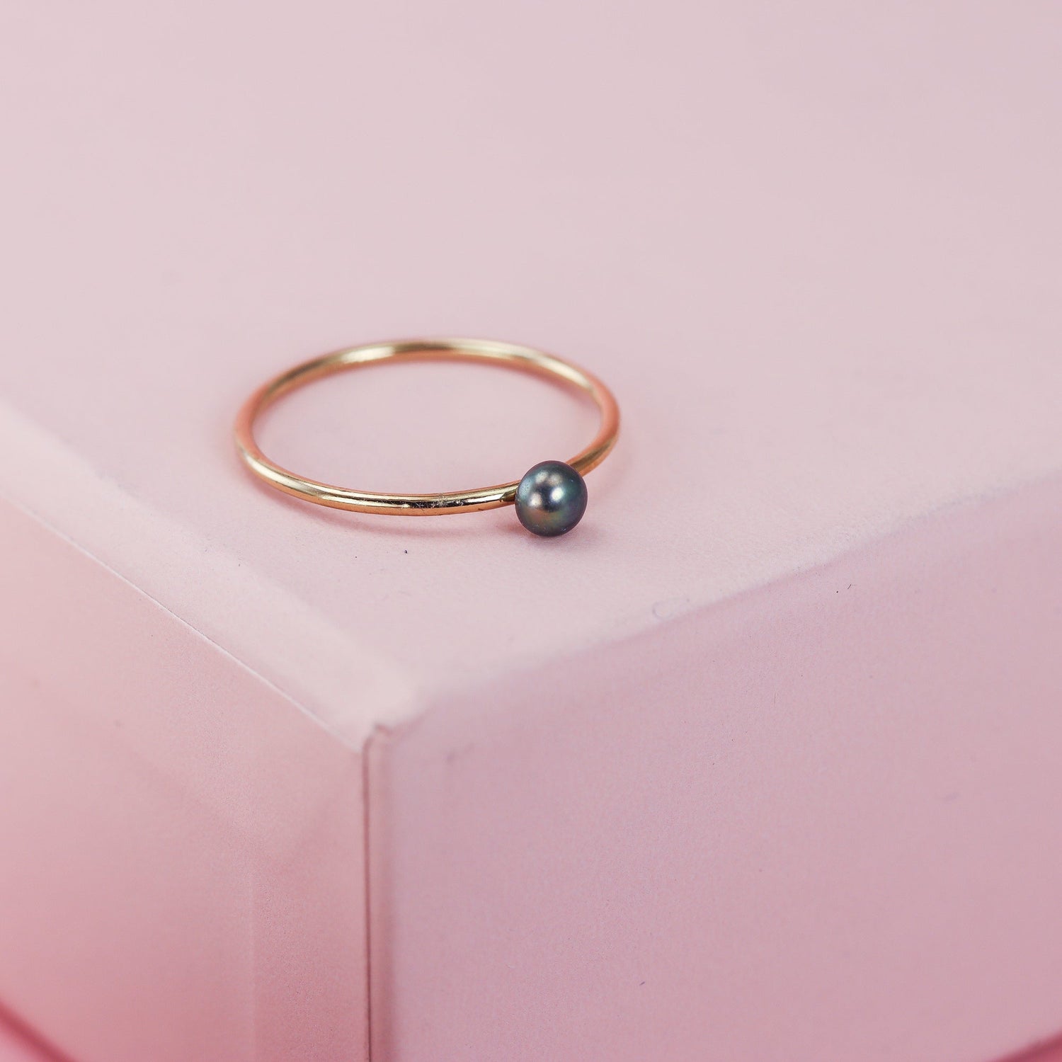 Black Mini Pearl Stacking Ring – Lotus Stone Design