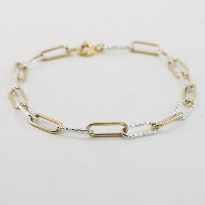 Chunky Paperclip Chain Bracelet in Gold and Silver - Mixed Metals Charm Bracelet with Sparkle Faceting