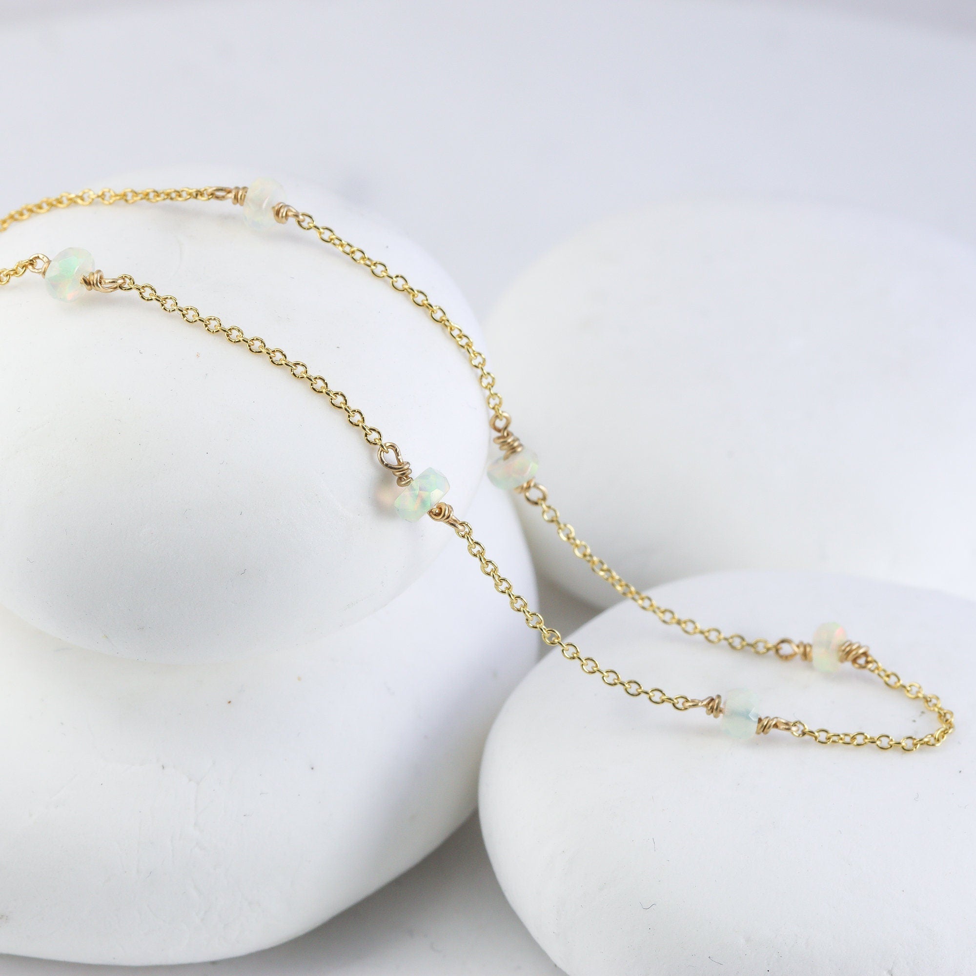 Floating White Opal Necklace with tiny Genuine Opal Stones