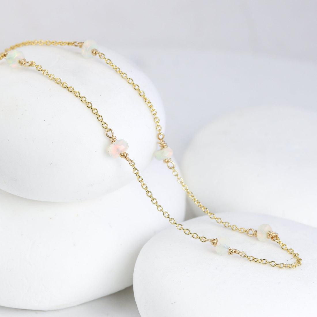 Floating White Opal Necklace with tiny Genuine Opal Stones