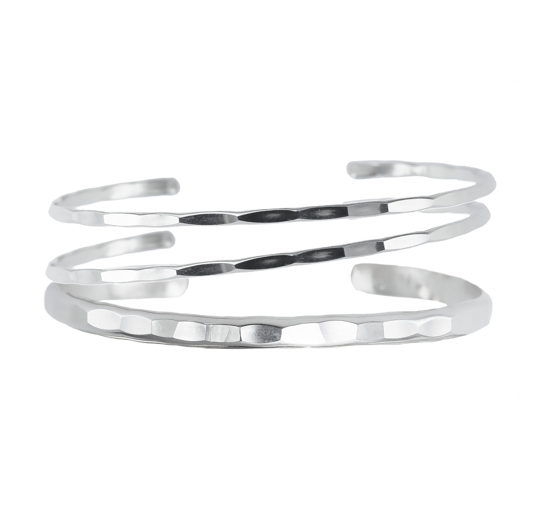 Hammered Cuff Set in Silver