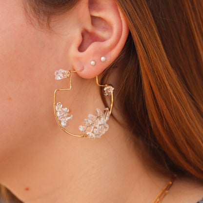 Herkimer Diamond Cluster Hoop Earrings