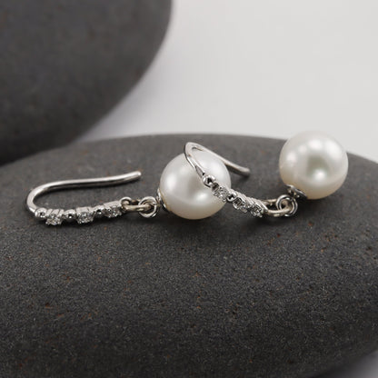 Large Diamond and Pearl Drops in Solid 14K White Gold