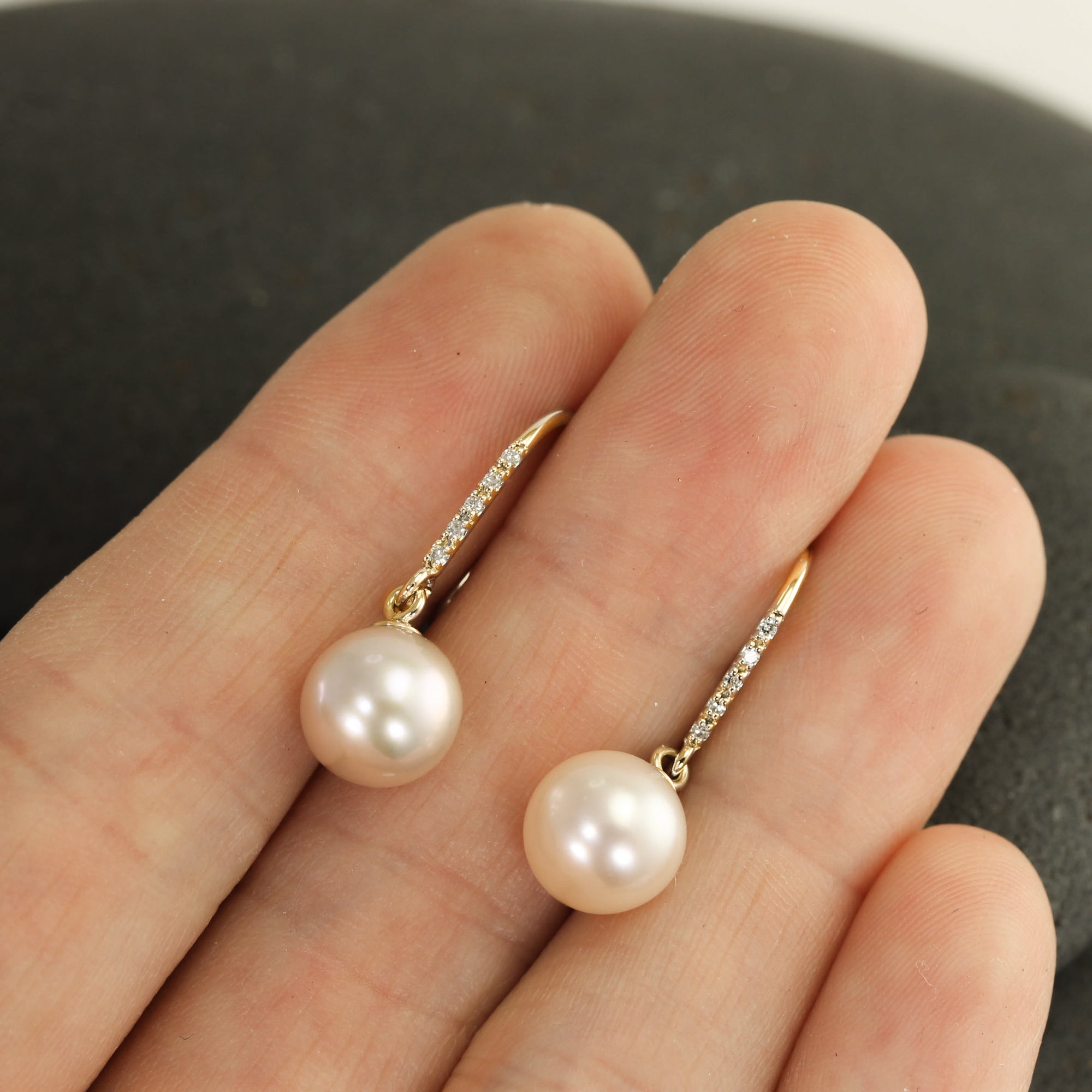Large Pearl Drops in 14K with Diamond Encrusted Hoops