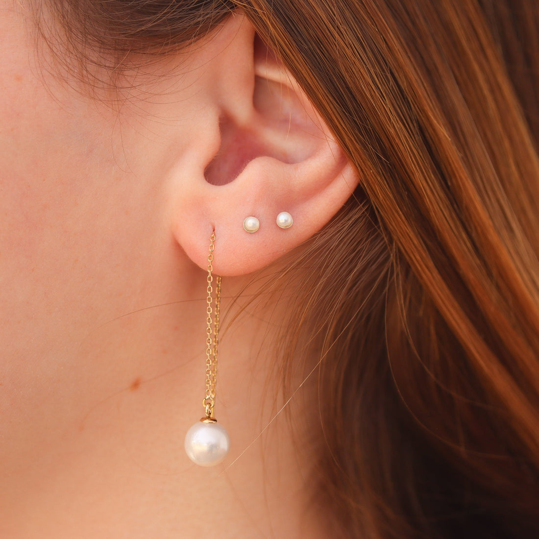 Large Pearl Threaders in 14K with Genuine Freshwater Pearls