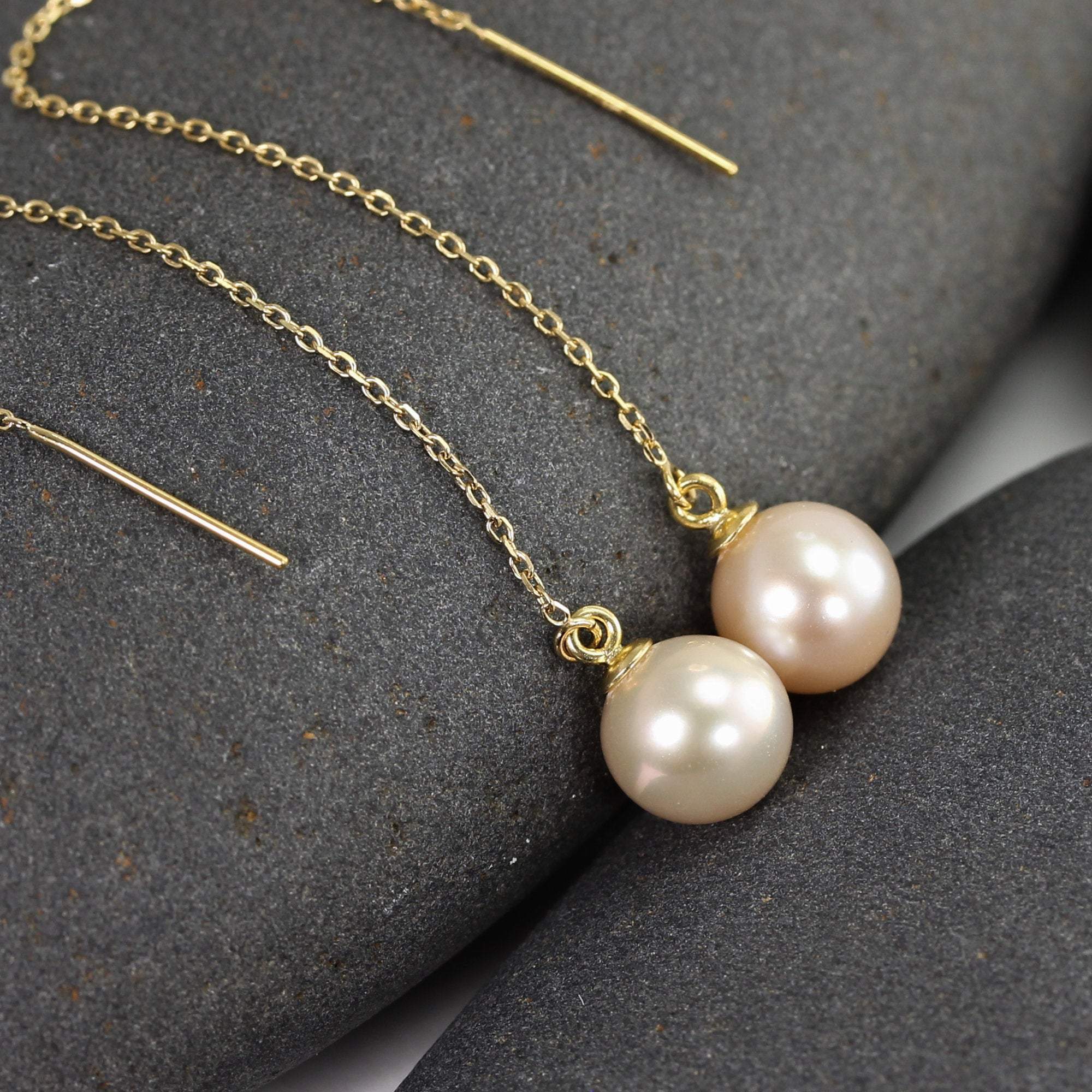 Large Pearl Threaders in 14K with Genuine Freshwater Pearls