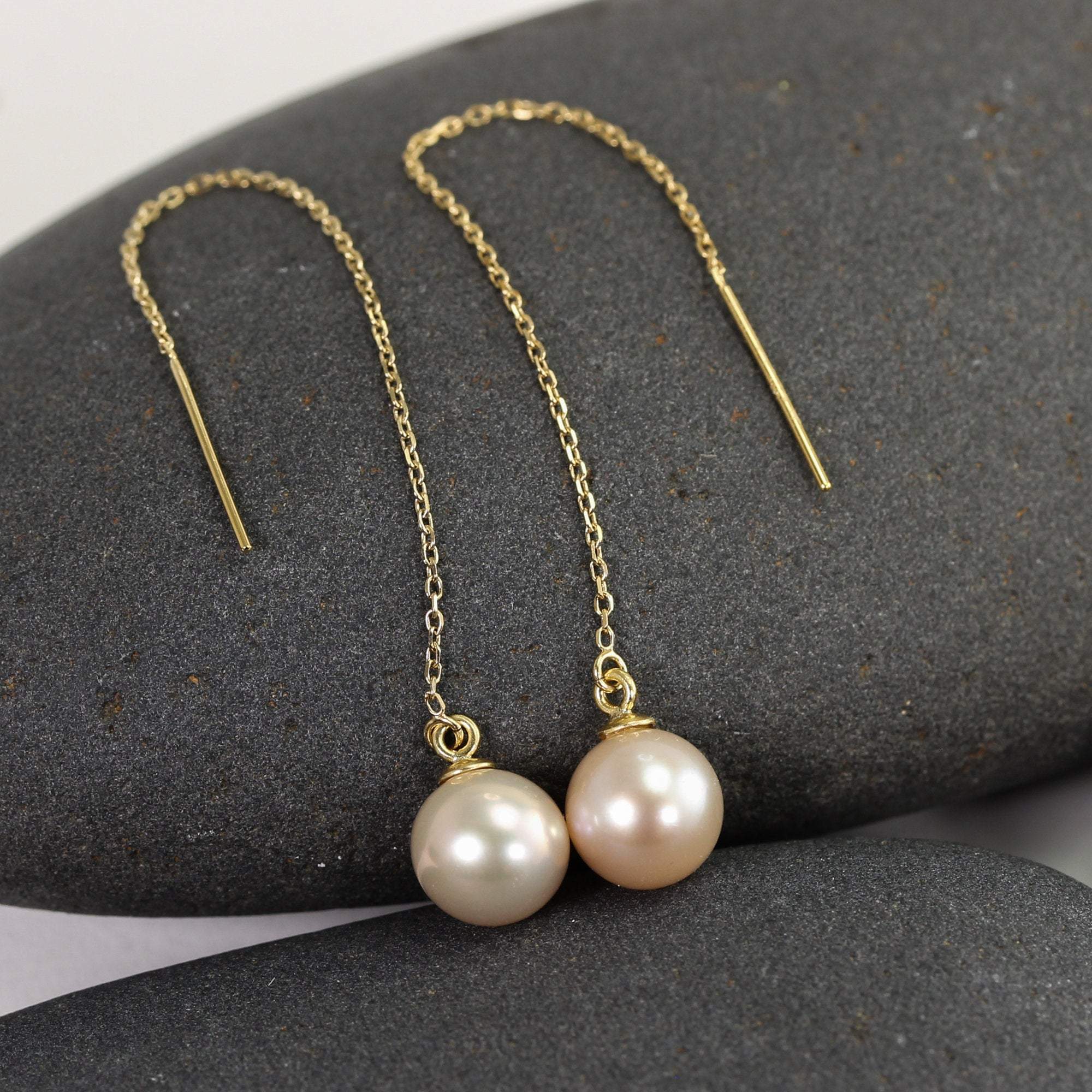 Large Pearl Threaders in 14K with Genuine Freshwater Pearls