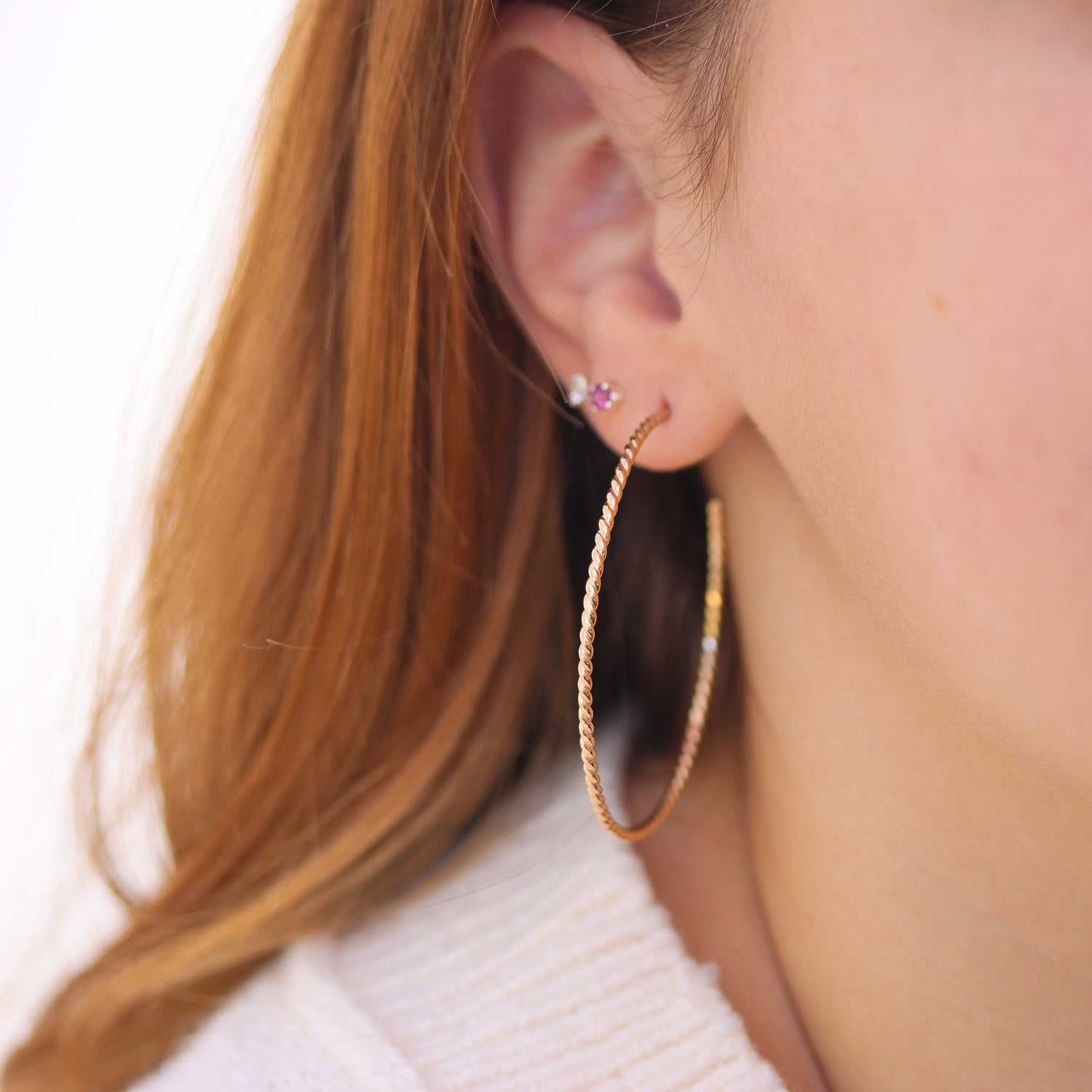 Large Twisted Skinny Gold Hoops