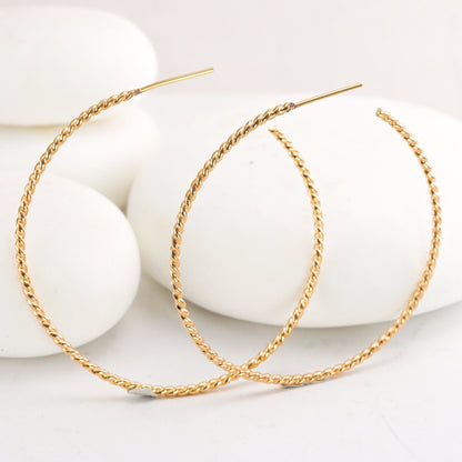 Large Twisted Skinny Gold Hoops