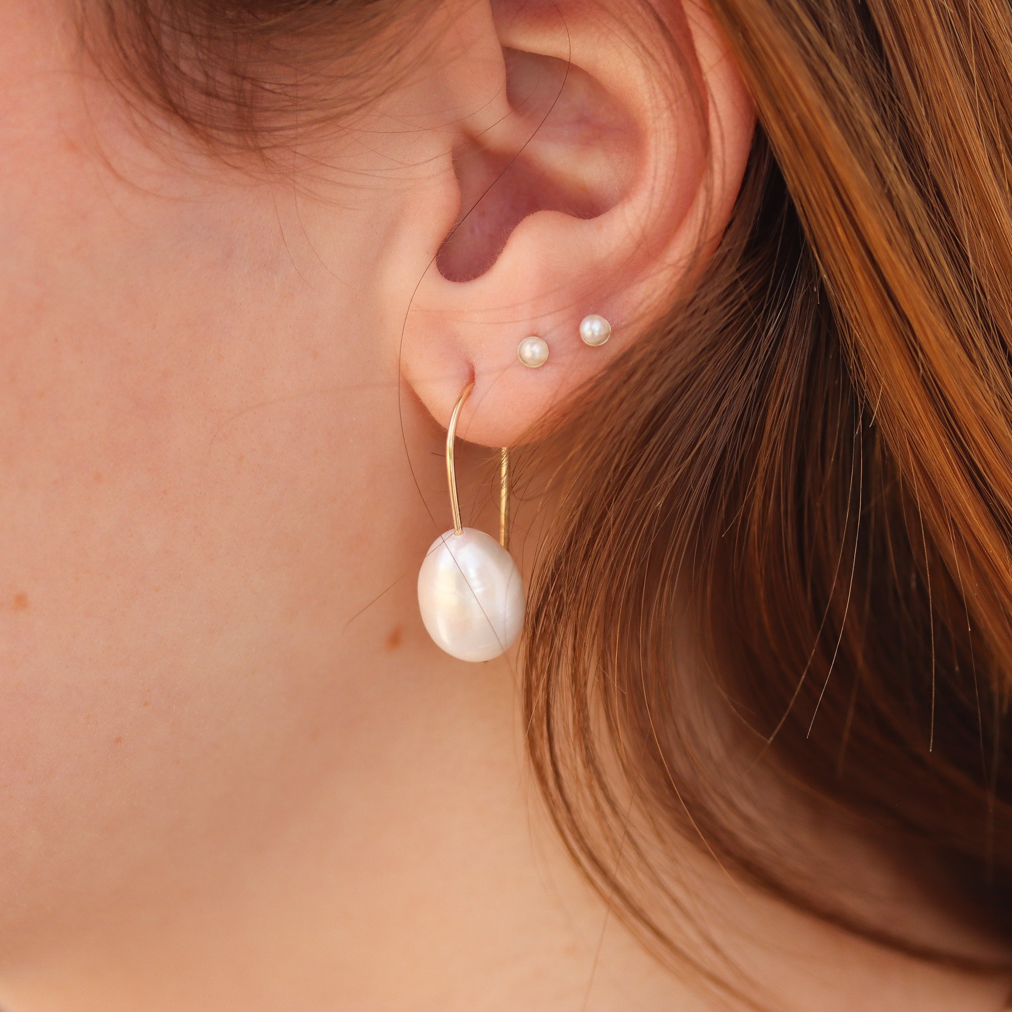Mini Pearl Stud Earrings in Solid 14K