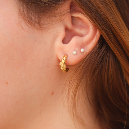 Mini Pearl Stud Earrings in Solid 14K