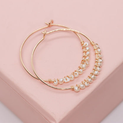 Pave Style Pearl Hoops