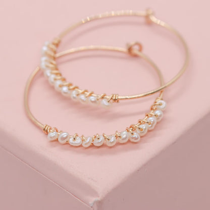 Pave Style Pearl Hoops