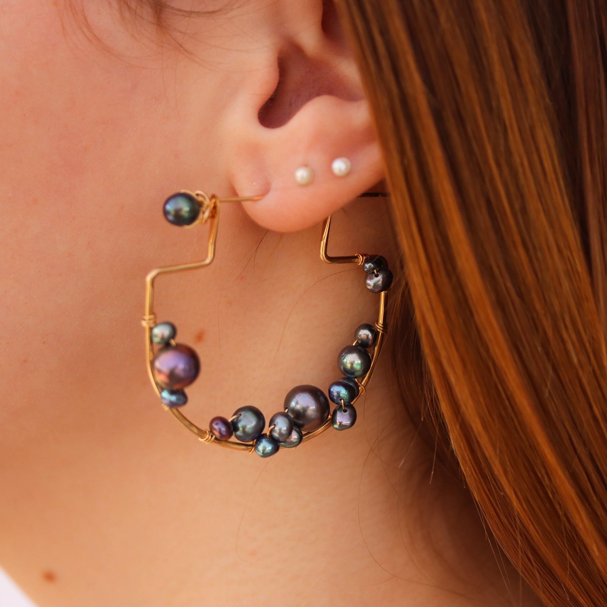Pearl Cluster Hoop Earrings