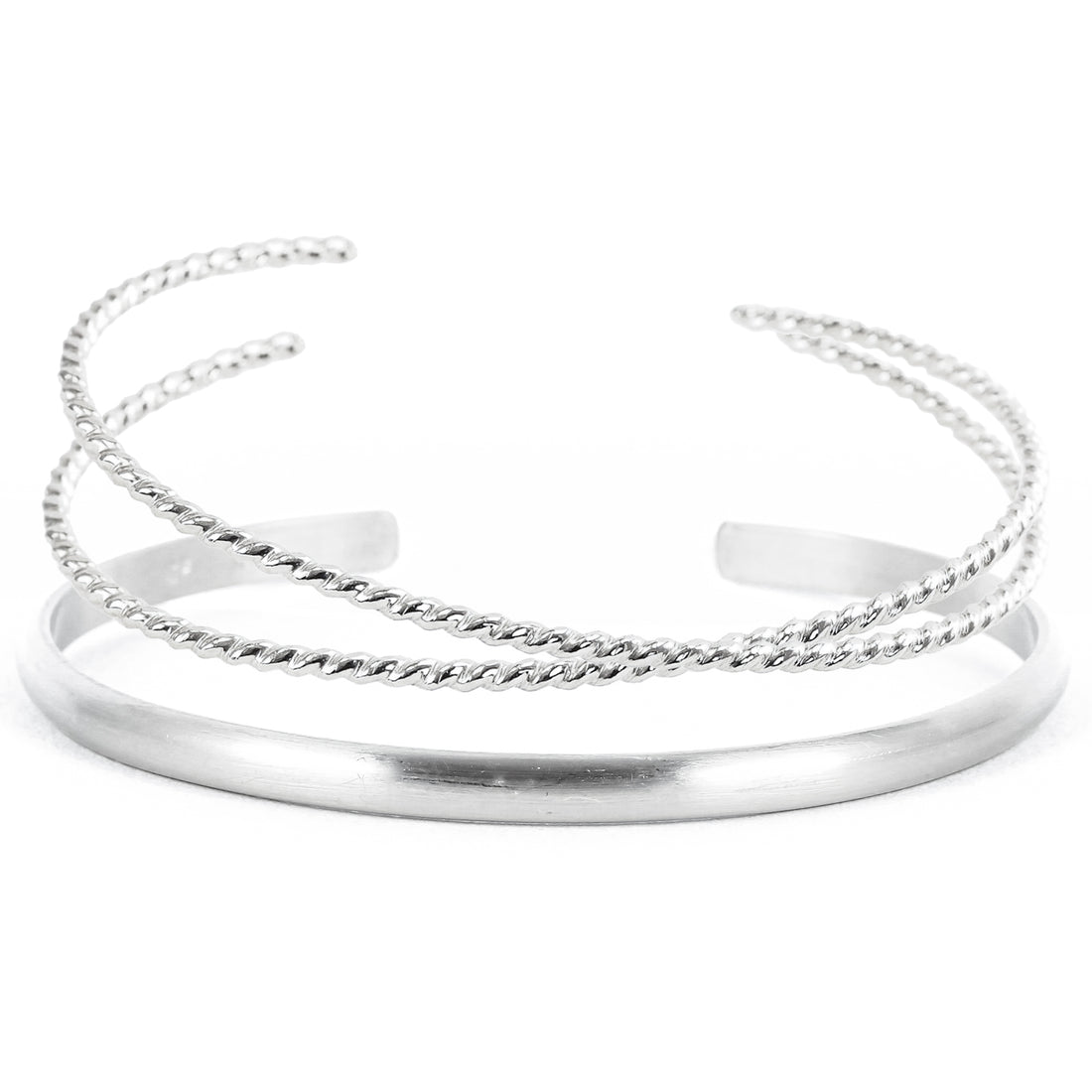 Silver Cuff Set - Matte and Ropes