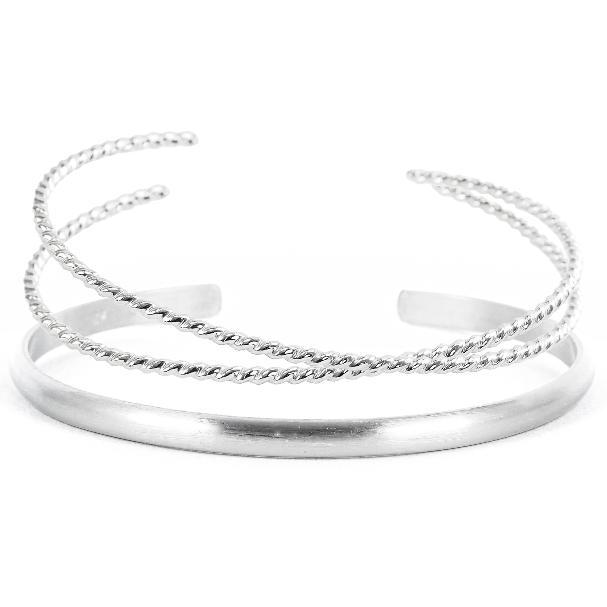 Silver Cuff Set - Matte and Ropes