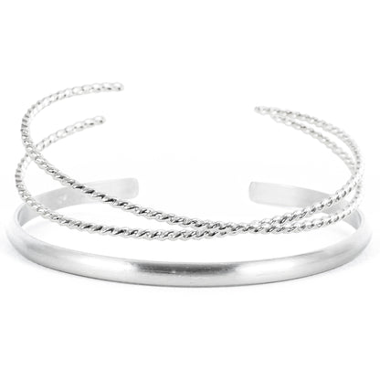Silver Cuff Set - Matte and Ropes