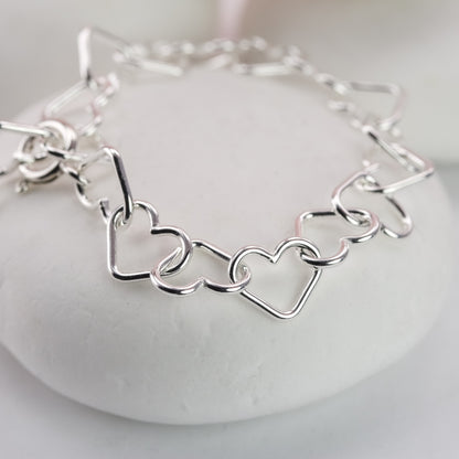 Silver Hearts Bracelet and Hoops Set