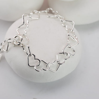 Silver Hearts Bracelet and Hoops Set