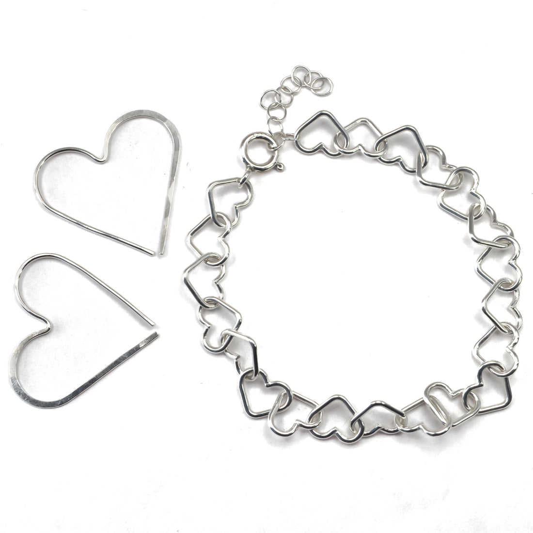 Silver Hearts Bracelet and Hoops Set