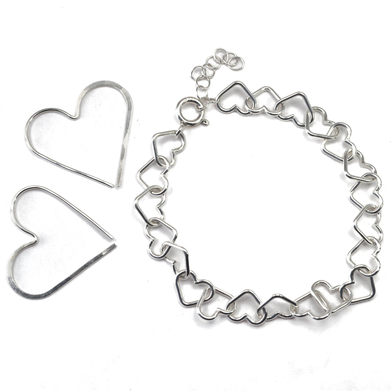 Silver Hearts Bracelet and Hoops Set
