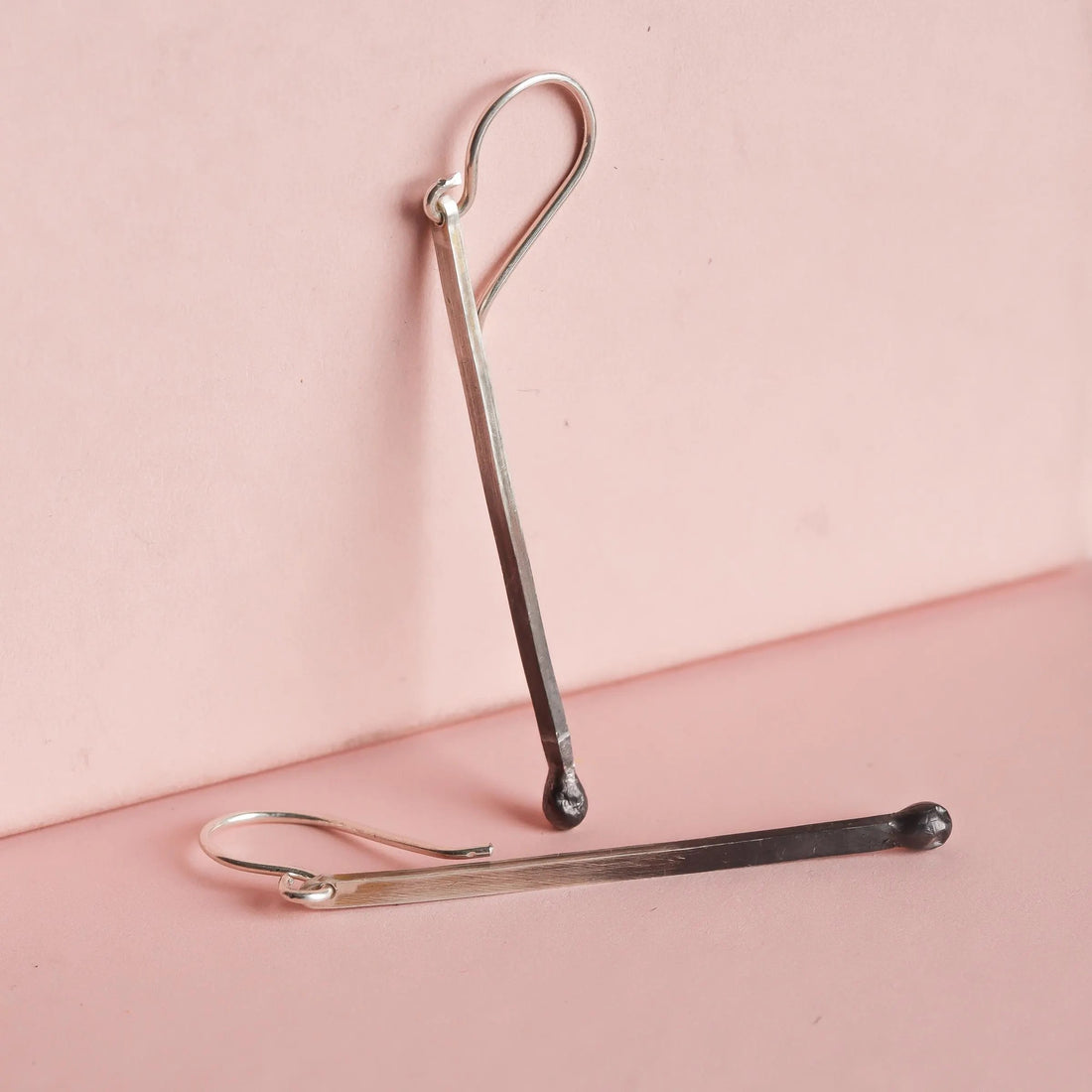 Silver Matchstick Dangle Earrings