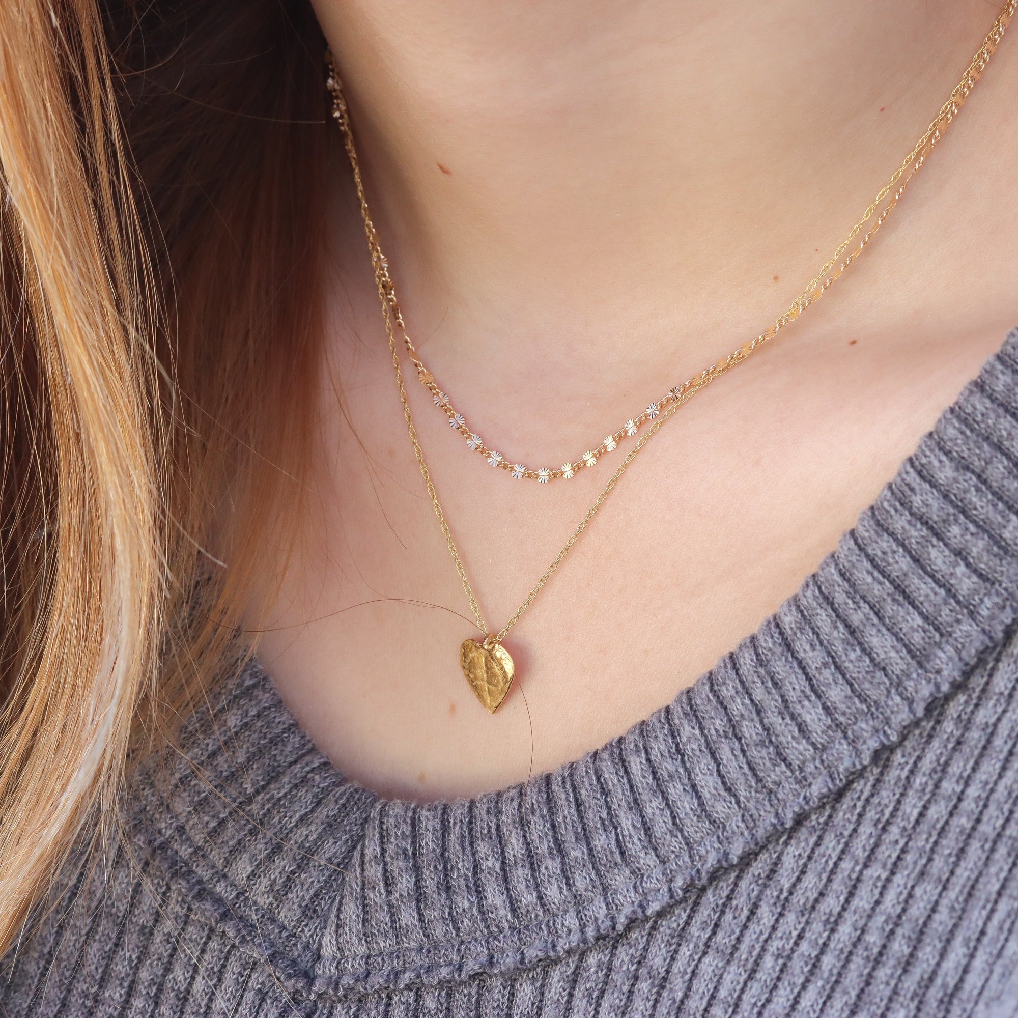 String of Hearts Necklace in Gold and Sterling Silver