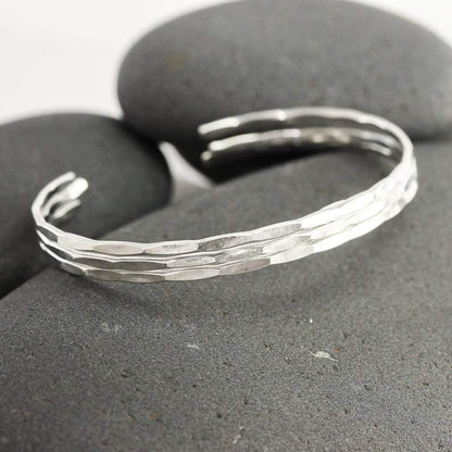 Thin Hammered 14K White Gold Cuff Bracelet